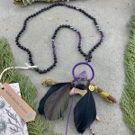 Tudatos révület nyers ametiszt druza mala, mantra füzér, sámánisztikus nyaklánc  őz aganccsal