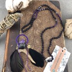 Tudatos révület nyers ametiszt druza mala, mantra füzér, sámánisztikus nyaklánc  őz aganccsal