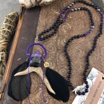 Tudatos révület nyers ametiszt druza mala, mantra füzér, sámánisztikus nyaklánc  őz aganccsal