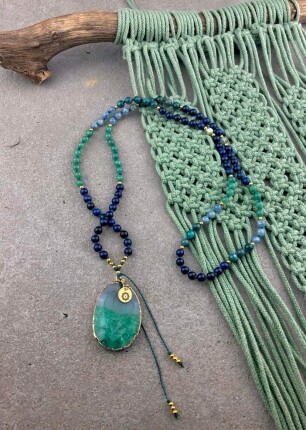 Színátmenetes achát medál 108 szemes mala, mantra füzér